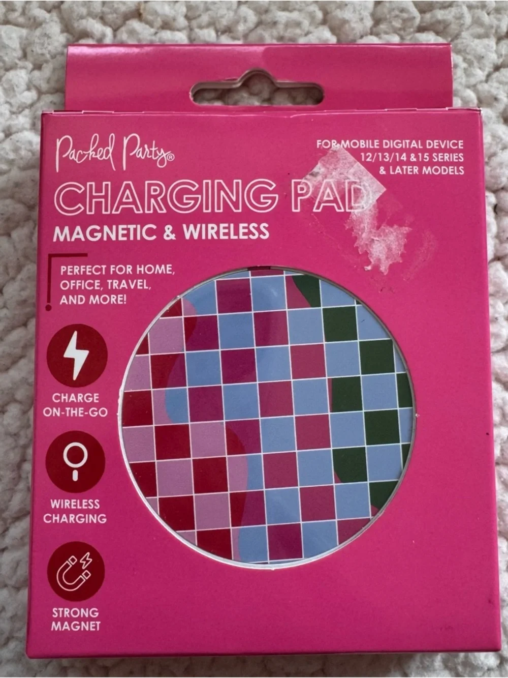 Packed Party Magnetic Wireless Charging Pad Pink Checkered iPhone